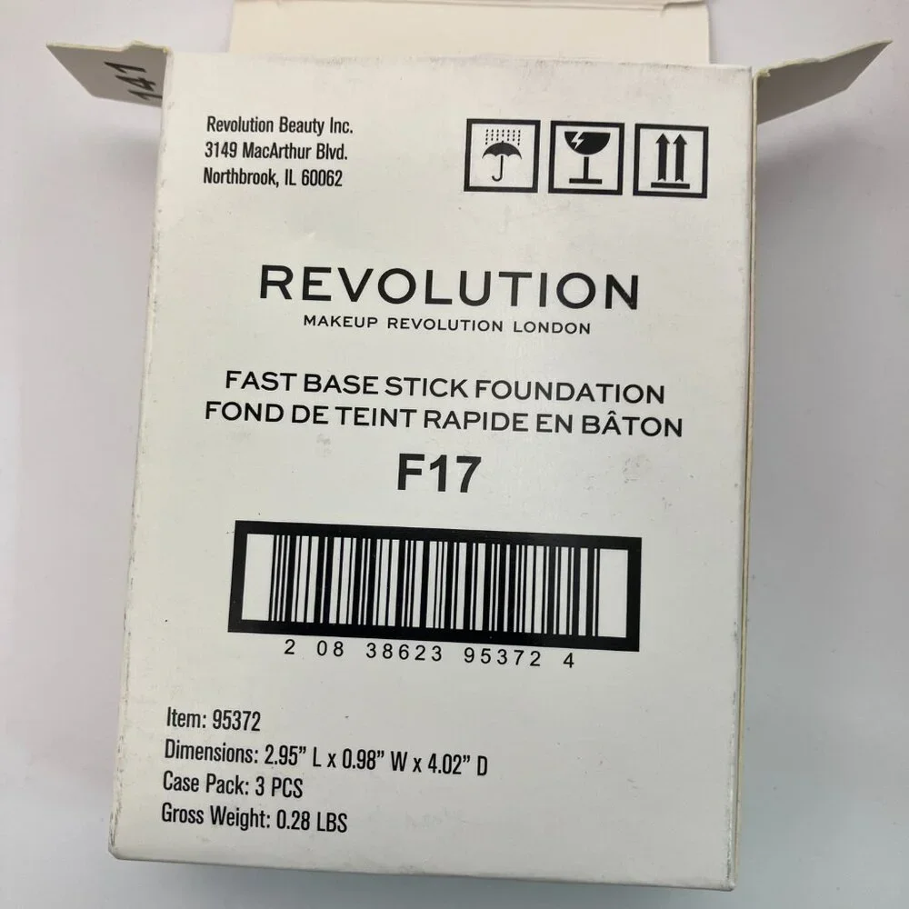 Revolution Fast Base Stick Foundation Creamy texture F17 0.21 OZ Set of 3 Pcs